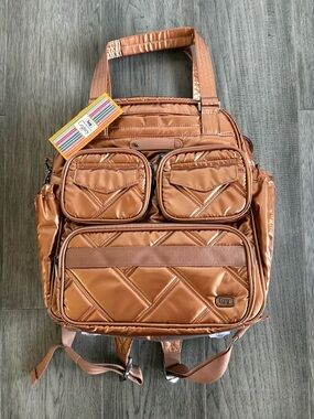 Lug- Mini Puddle Jumper Convertible Tote Backpack- Metallic Chai